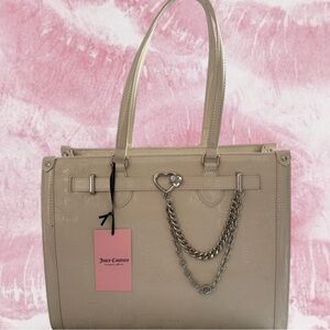 Juicy Couture Cream Tote with Silver Chain Accent
